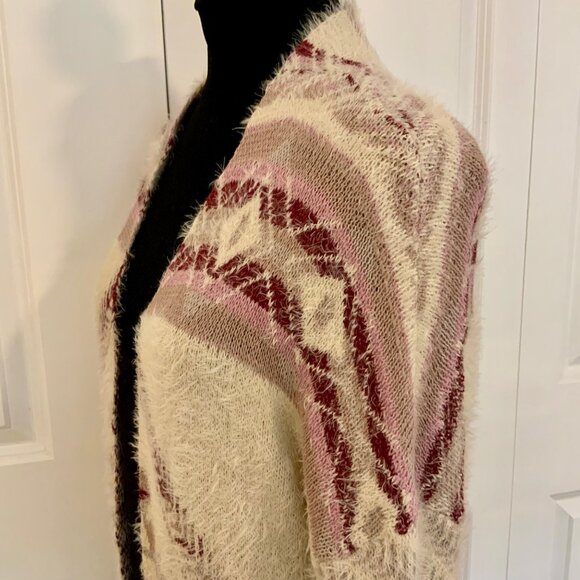 Shrinking Violet Cream Purple Aztec Print Eyelash Knit Long Cardigan Medium - Picture 4 of 10